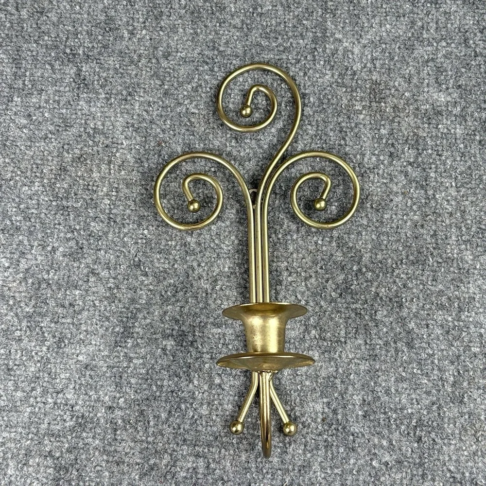 Vintage Metal Wall Hanging Candle Holder Scroll‎ Design 11in Ornate Decor Gold